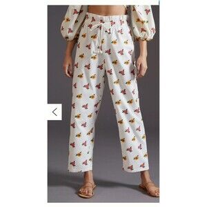 FARM Rio White Mixed Cross Stitch Flowers Embroidered Boho Cropped Pants Large